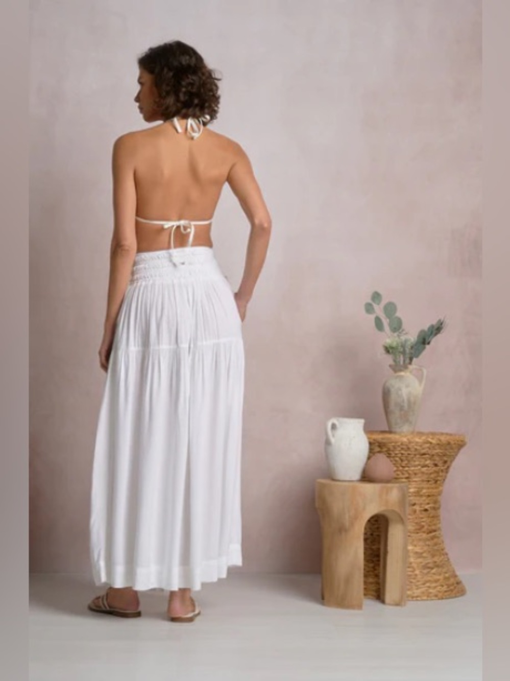 Elan Rory White Maxi Smocked Waist Skirt Medium NWOT Rayon - Picture 2 of 8